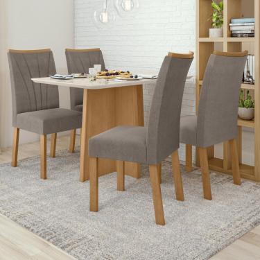 Imagem de Mesa De Jantar Celebrare 1,20 Com Vidro E 4 Cadeiras Apogeu Tecido Suede Animale Bege Amendoa Clean/off White