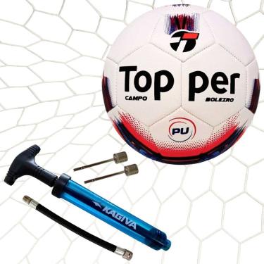 Imagem de Kit 01 Bola Topper Boleiro Hibrid+01 Bomba De Ar Kagiva Dupla Ação +01 Rede Campo Matrix Fio 2 Seda