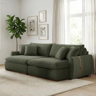 Imagem de Sofá Cama 3 Lugares Retrátil Reclinável 230cm Linho com Molas Ensacadas Apolo Verde