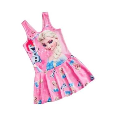 Imagem de Biquíni Infantil Disney Frozen Anna Elsa Princesa Com Saia Desenho Ani