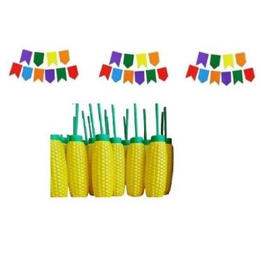 Imagem de Kit Decoração Festa Junina Copo Milho(10Un) + Bandeirinha50M - Lynx Pr