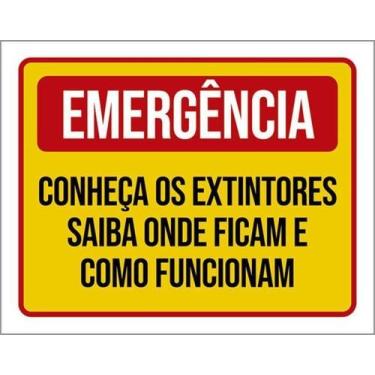 Imagem de Kit 3 Placas Emergência Conheça Extintores Onde Ficam 27X35 - Sinalizo