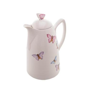 Imagem de Garrafa Térmica Wolff Borboletas de Porcelana Branco 900ml, 900ml, Bra