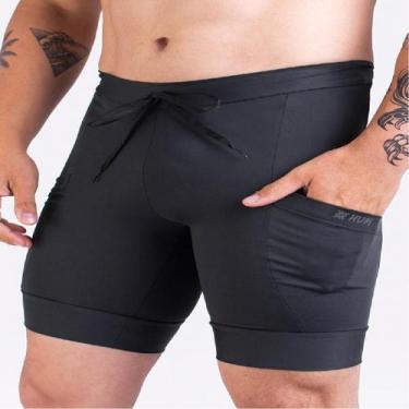 Imagem de Bermuda de Compressão Masculina para Corrida Hupi Run, XG, Preto
