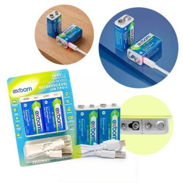 Imagem de Bateria 9V Recarregavel Lítio USB Tipo C - Nilo-imports