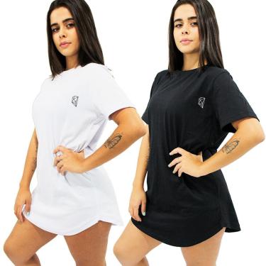 Imagem de Kit 2 Camisetas Longline Blusa Feminina Slim Sobre Legging Estampada Academia Fitness-Feminino