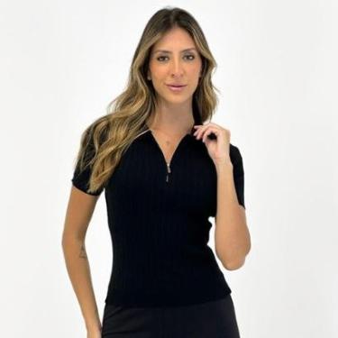 Imagem de Camisa Polo Mamô em Tricot Canelada Manga Curta Feminina-Feminino