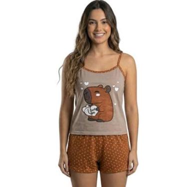 Imagem de Baby Doll Curto Capivara Vekyo Alcinha Pijama de Roupa Para Dormir Linha Noite Feminina-Feminino