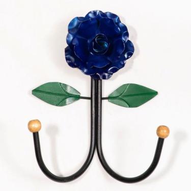 Imagem de Cabideiro de Parede Cabide Para Roupas 2 Ganchos Flor Azul - Full Econ