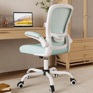 Imagem de Mimoglad Cadeira de escritório em casa, cadeira de mesa com encosto alto, cadeira de computador de malha ergonômica com suporte lombar ajustável e almofada de assento espessa (moderna, Azul)