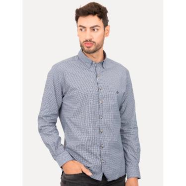 Imagem de Camisa Dudalina Masculina Slim Egyptian Cotton Mini Print Azul Marinho-Masculino
