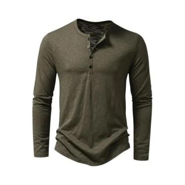Imagem de Camiseta Masculina Slim Fit De Algodão Com Gola Henley, Manga Longa, R