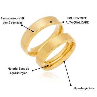 Imagem de Par Alianças Casamento Banhada Ouro 18k Tradicional Noivado - Carrken,