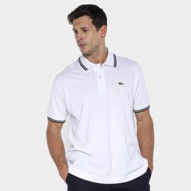 Imagem de Camisa Polo Lacoste Casual Masculina, Branco, Marinho, G
