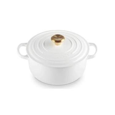 Imagem de PANELA LE CREUSET REDONDA SIGNATURE PUXADOR DOURADO FERRO ESMALTADO 20CM  BRANCO 211772...