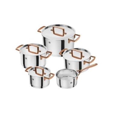 Imagem de CONJUNTO 5 PANELAS ZWILLING BELLASERA REDONDAS EM AÇO INOX COM PUXADOR ROSE GOLD 711700050