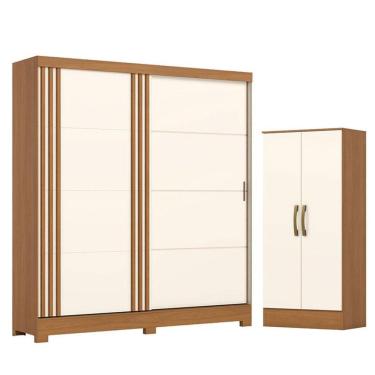 Imagem de Guarda Roupa Solteiro 02 Portas De Correr 03 Gavetas Prime Com Armário Multiuso Prime Cinamomo Off White- Henn Briz