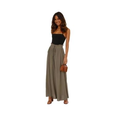 Imagem de Calças femininas de verão Wde Leg com cintura elástica, BR-G3, Ciano