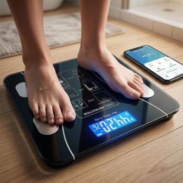 Imagem de Balança Inteligente Bioimpedância 140kg Bluetooth Preta Mede Gordura M