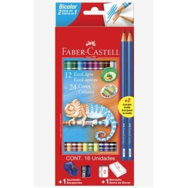 Imagem de Lápis de cor faber-castell 24 cores bicolor ecolápis apontador e borra