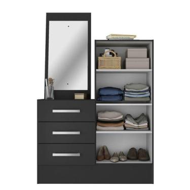 Imagem de Cômoda 2 Portas 3 Gavetas com Espelho Dunas Preto - Yescasa