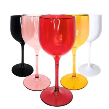 Imagem de 6 Taças De Vinho Acrílico Cristal Translúcido 260 Ml Sofisticação e El