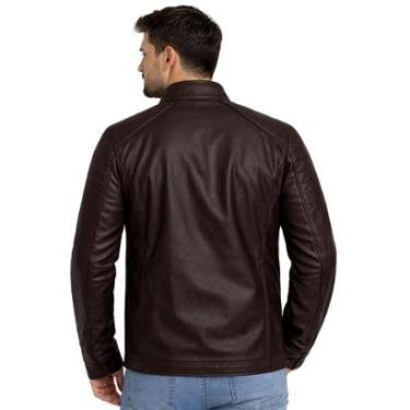 Imagem de Jaqueta Masculina Biker em Couro PU Motociclista Marrom-Masculino