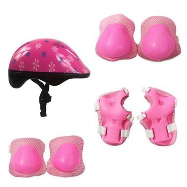 Imagem de Kit de Proteção Infantil Capacete Joelheira Cotoveleira Protetor de Mã