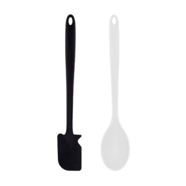 Imagem de Espatula e Colher Silicone Longo Branco Preto 45cm Profissional - casa