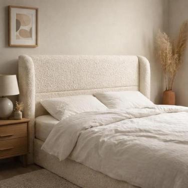 Imagem de Cabeceira de Cama Box Viuva 1,20m Livia Boucle Creme - Mirra Decor