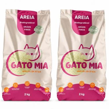Imagem de Kit 2 Areia Higienica Biodegradavel Gato Mia 2kg Graos Finos
