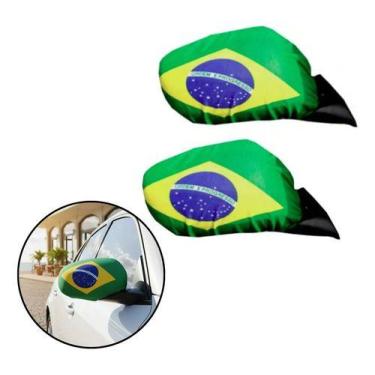 Imagem de Capa Carro Retrovisor Par Brasil Copa Ajuste Tecido Decorar Verde amar