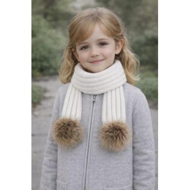 Imagem de Cachecol Infantil Unissex com Pompom Tricot Lã Inverno Frio - Modas Fa