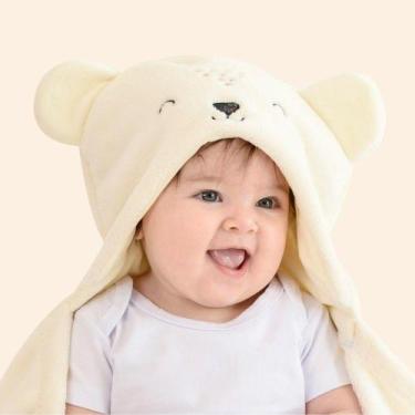 Imagem de Mami Bichuus Cobertor Manta De Microfibra Com Capuz Bebê - Creme - Pap
