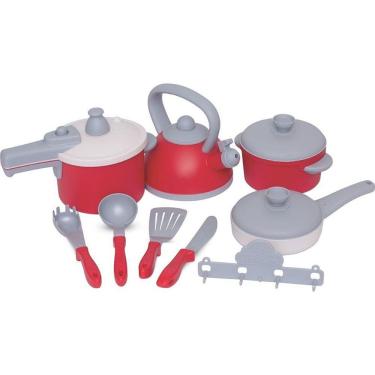Imagem de Jogo de Panelinhas Gourmet VM com 10 Peças para Brincadeira de Casinha Vermelho Mercotoys