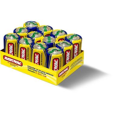 Imagem de Pilha Rayovac Zinco Média C 12 Unidades Amarelo Eficiência e Resistente a Vazamentos