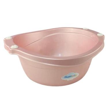Imagem de Bacia de bebê infantil 14 litros plastibaby rosa azul branco com pegad