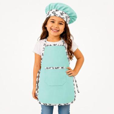 Imagem de Avental Infantil Cozinha Escolar Com Touca Verde Água - Full Flash