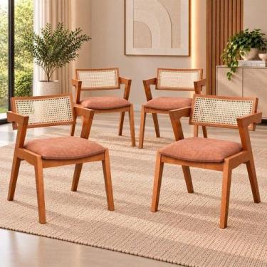 Imagem de Kit 4 Cadeiras Madeira Maciça com Rattan Fibra Natural Verona Espresso