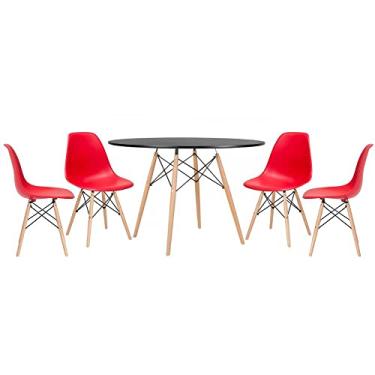 Imagem de Loft7, Kit - Mesa redonda Eames 120 cm preto + 4 cadeiras Eiffel Dsw Vermelho