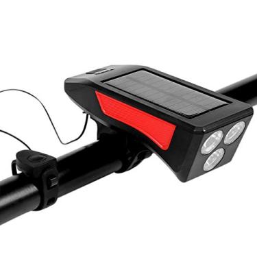 Imagem de yeacher Farol de bicicleta LED recarregável com energia solar para bicicleta com buzina 3 modos de iluminação 120dB 5 sons faróis dianteiros de bicicleta à prova d'água para andar de bicicleta