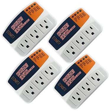Imagem de BXST Protetor de voltagem de três tomadas para casa protege contra picos de alta e baixa voltagem para geladeira/TV/PC 120V 1800W (4 pacotes)
