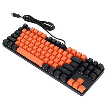 Imagem de PUSOKEI Teclado mecânico iluminado, teclado para jogos com 12 teclas multimídia, teclado retroiluminado com USB 87, para PC Gamer, computador desktop (laranja e preto)