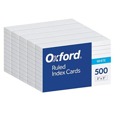 Imagem de Oxford Cartões de índice, 7,6 x 12,7 cm, branco, forrado na frente, em branco na parte de trás, cartões para escola e estudo, cartões de receita, 500 unidades (5 pacotes de 100) (40176)