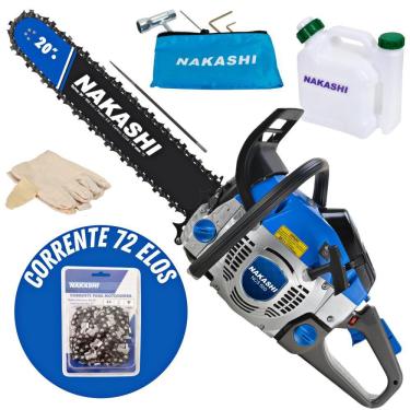 Imagem de Motosserra Profissional Nakashi NCS 650 À Gasolina 65,1cc 2 Tempos Robusto Com Sabre de 20 Polegadas e Corrente de 72 Elos Para Cortes Precisos