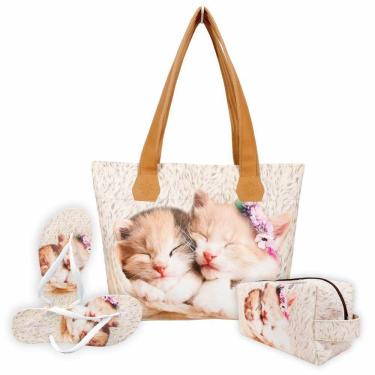 Imagem de Kit Pet Feminino Gatinhos com Bolsa, Necessaire e Chinelo, Magicc
