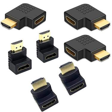 Imagem de Pacote com 7 adaptadores HDMI angulares, 3 peças vertical plano esquerdo e direito ângulo de 90 graus e 4 peças 270 e 90 graus macho para fêmea adaptador HDMI, banhado a ouro 3D compatível com conector de TV