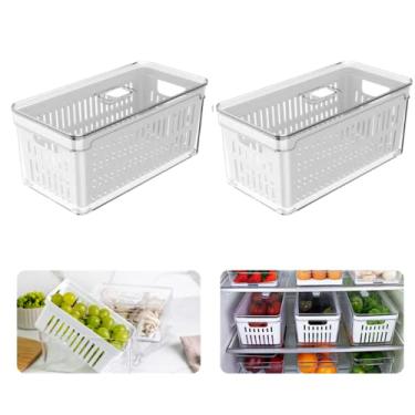 Imagem de OU OF350NT Kit Com 2 Organizadores de Geladeira com Escorredor Interno, 5 L - Caixa Plástica para Legumes, Saladas