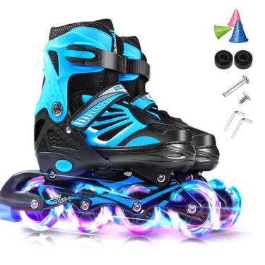 Imagem de Qudai Patins embutidos iluminantes ajustáveis com rodas iluminadas para crianças e garotas jovens Patins embutidos para meninos