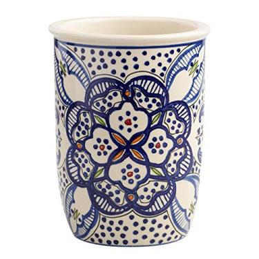 Imagem de Ceramic Utensil Crock, Utensil Holder - Hand Crafted and Hand Painted North African Design Blue and white.